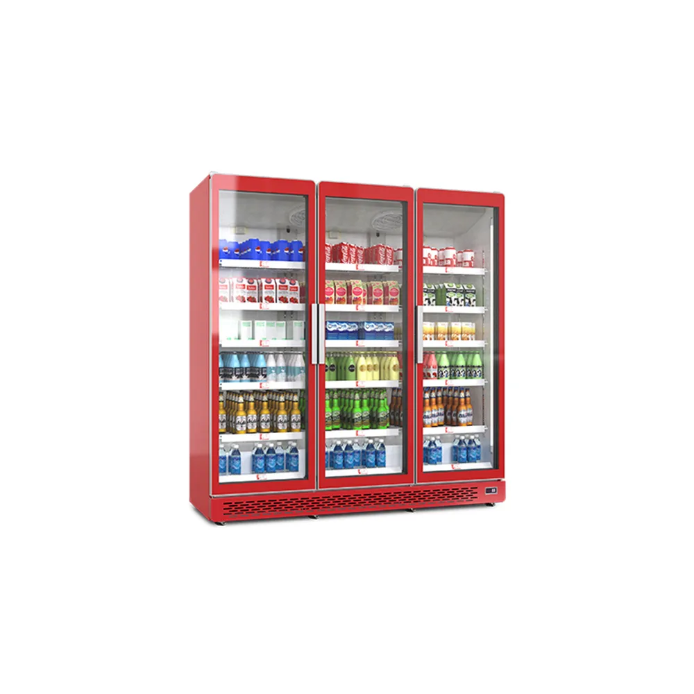 Thick Heat Insulation Foam 3 Door Commercial Display Fridge, Anti-Fog Transparent Glass Beverage Storage Showcase