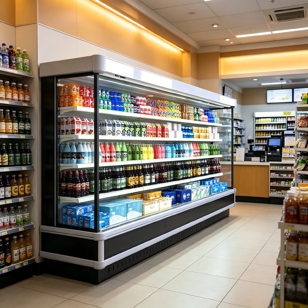 Straight Open Air Curtain Display Fridge Multi-layer LED Refrigerated Chiller for Grocery Drinks
