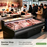 Energy Saving Circular Island Meat Display Chiller Air Curtain Insulation Constant Temperature Fresh Meat Cabinet