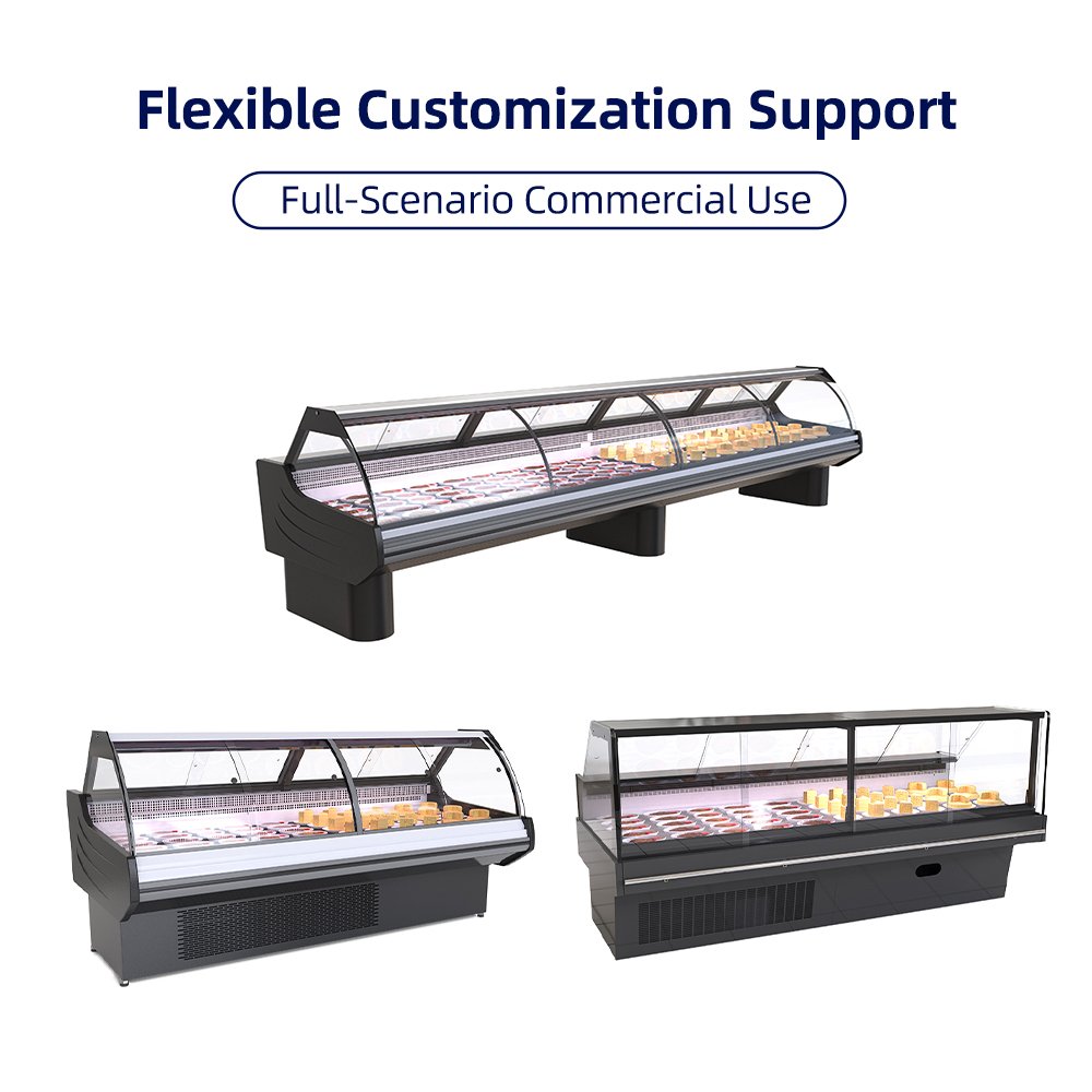 Right Angle Refrigerated Deli Display Case Air Cooling Cooked Food Meat Showcase for Supermarket Deli Shop