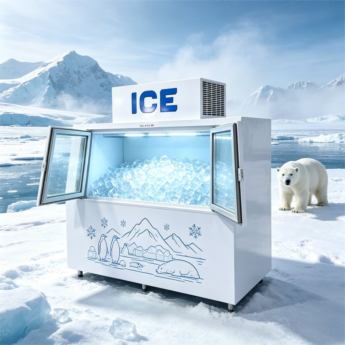 C-Custom Printed Double Door Ice Storage Freezer Fast Cooling Design for Ice Wholesale Stores