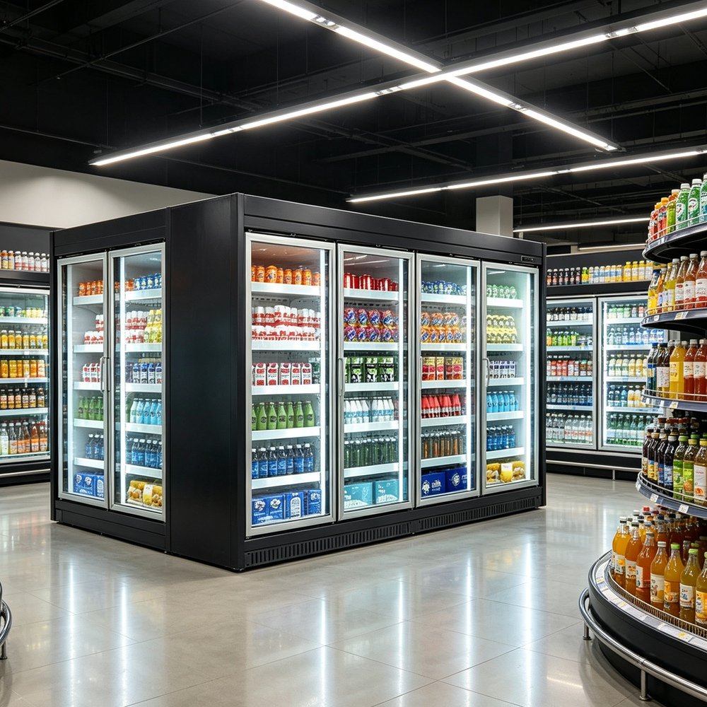 Frost Free Upright Display Refrigerator Double Layer Glass Upright Refrigerated Showcase for Drinks Display