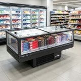 Commercial Island Display Freezer Sliding Glass Top Frozen Food Display Freezer for Supermarket