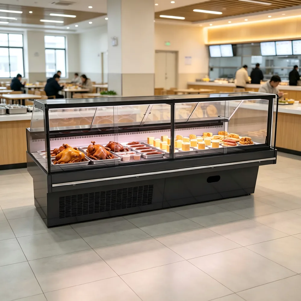 Commercial Flat Glass Cold Food Display Chiller Buffet Deli Meat Cheese Refrigerated Counter for Hotel Restaurant