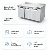 3 Door Stainless Steel Under Counter Refrigerator Commercial Worktop Fridge