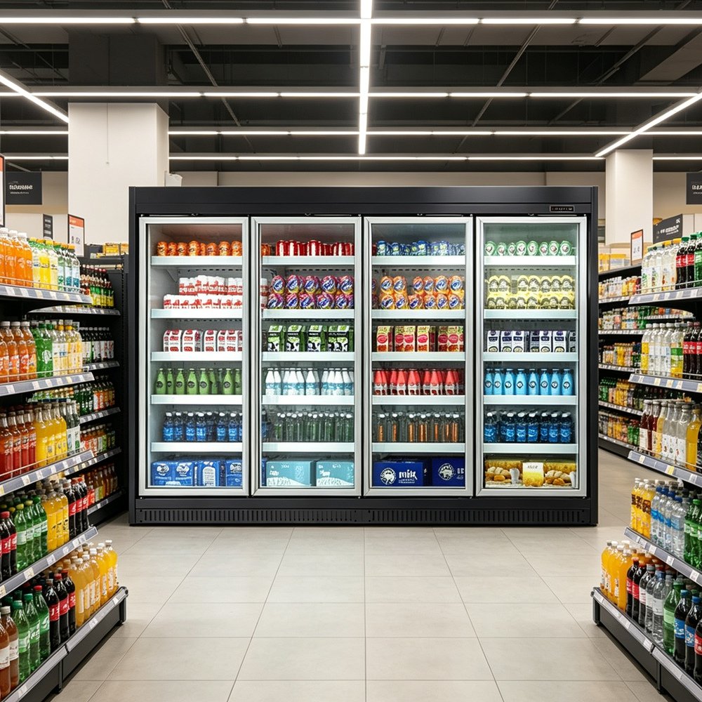 Black Finish Upright Refrigerator Removable Shelves Upright Refrigerated Showcase for Retail Store Use