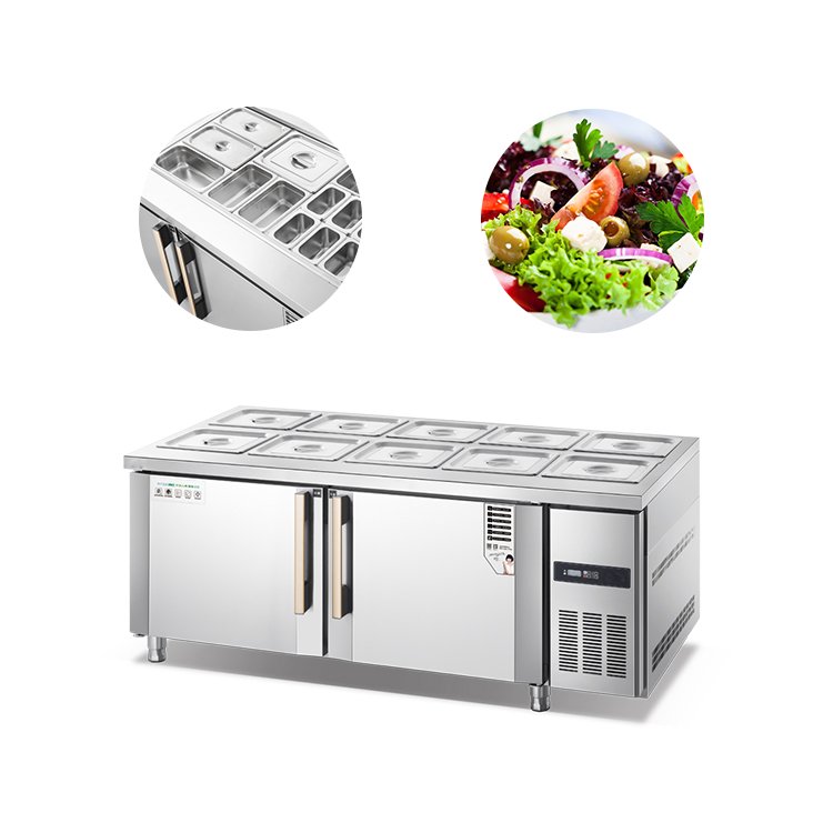 Commercial Stainless Steel Salad Bar Refrigerator Salad Prep Table Refrigerator Pizza Sandwich Counter Top Display Prep Chiller