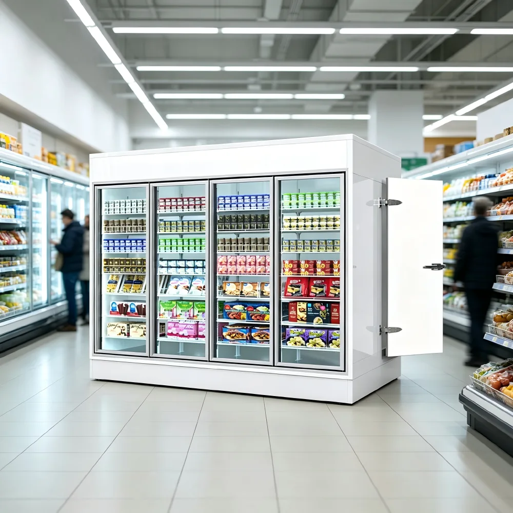 Walk-in Glass Door Display Fridge Freezer Food Grade Commercial Refrigeration Equipment