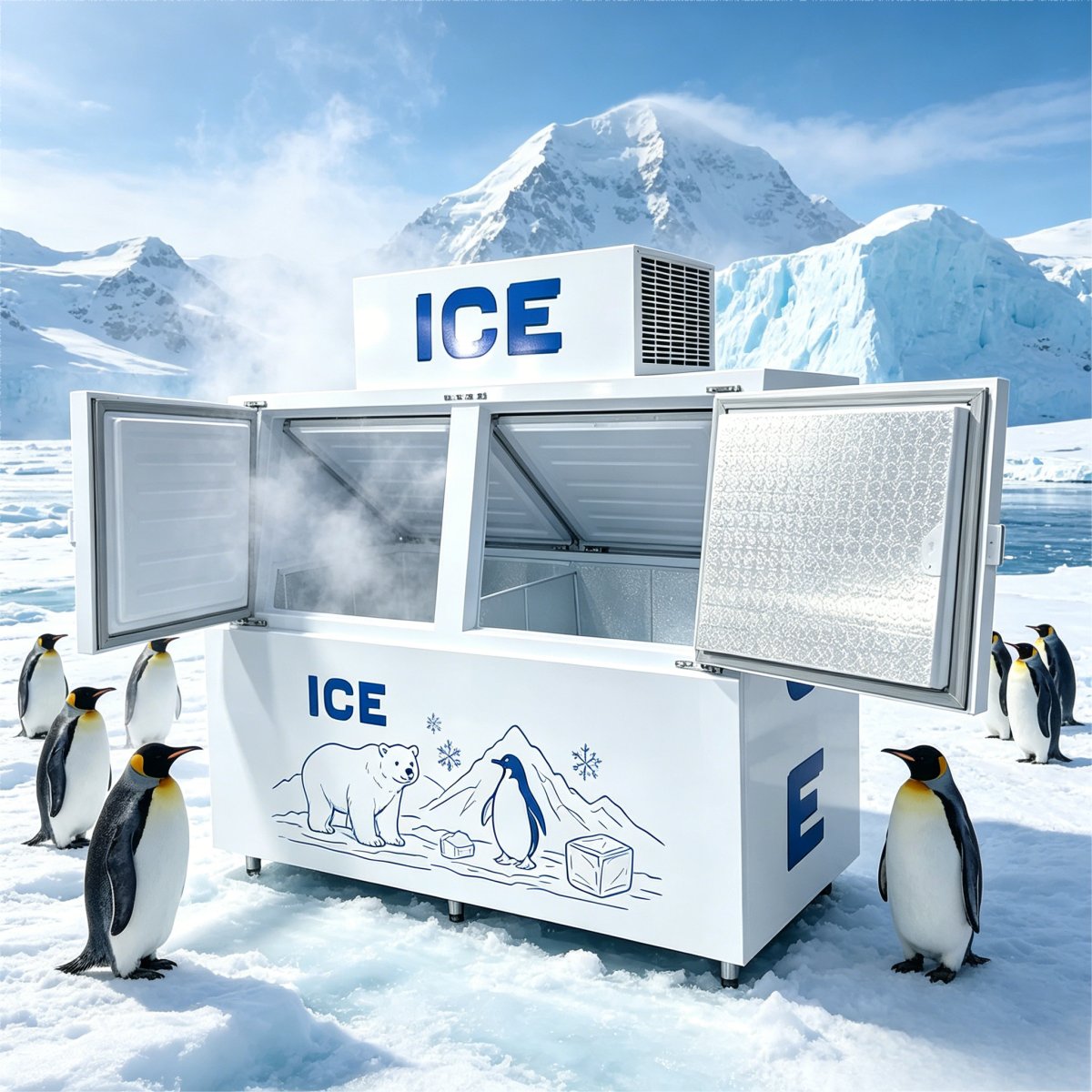 C-Movable Brake Casters Double Door Ice Storage Freezer Fast Cooling Design for Supermarket Retail