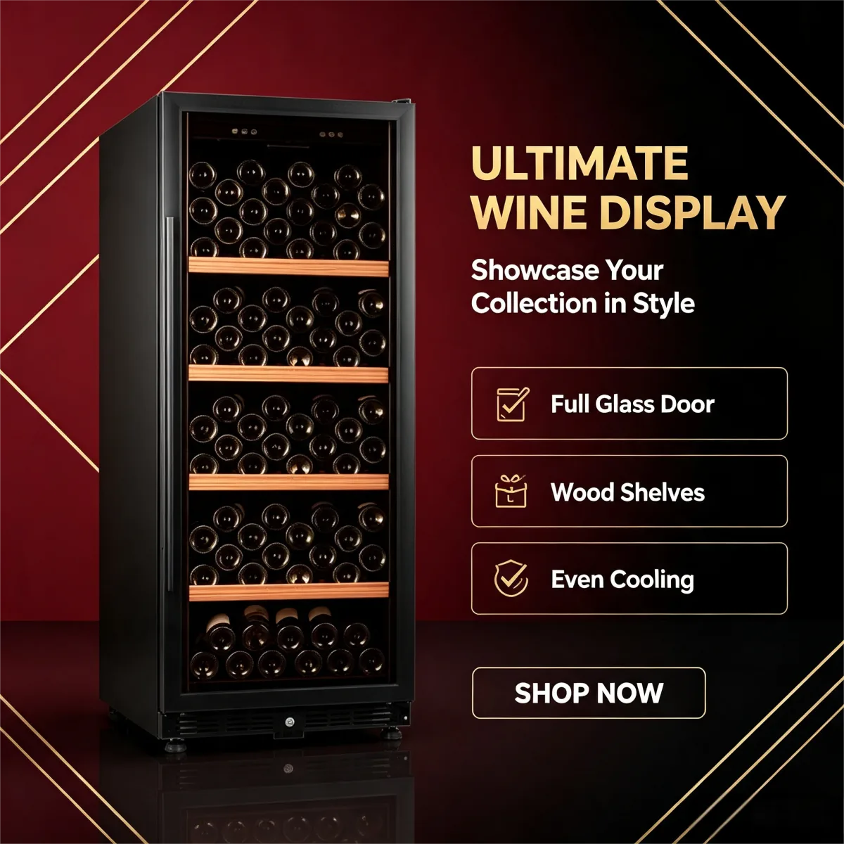 C-275L Vertical Wine Refrigerator Adjustable Temperature 5-20℃ Wine Storage Cooler