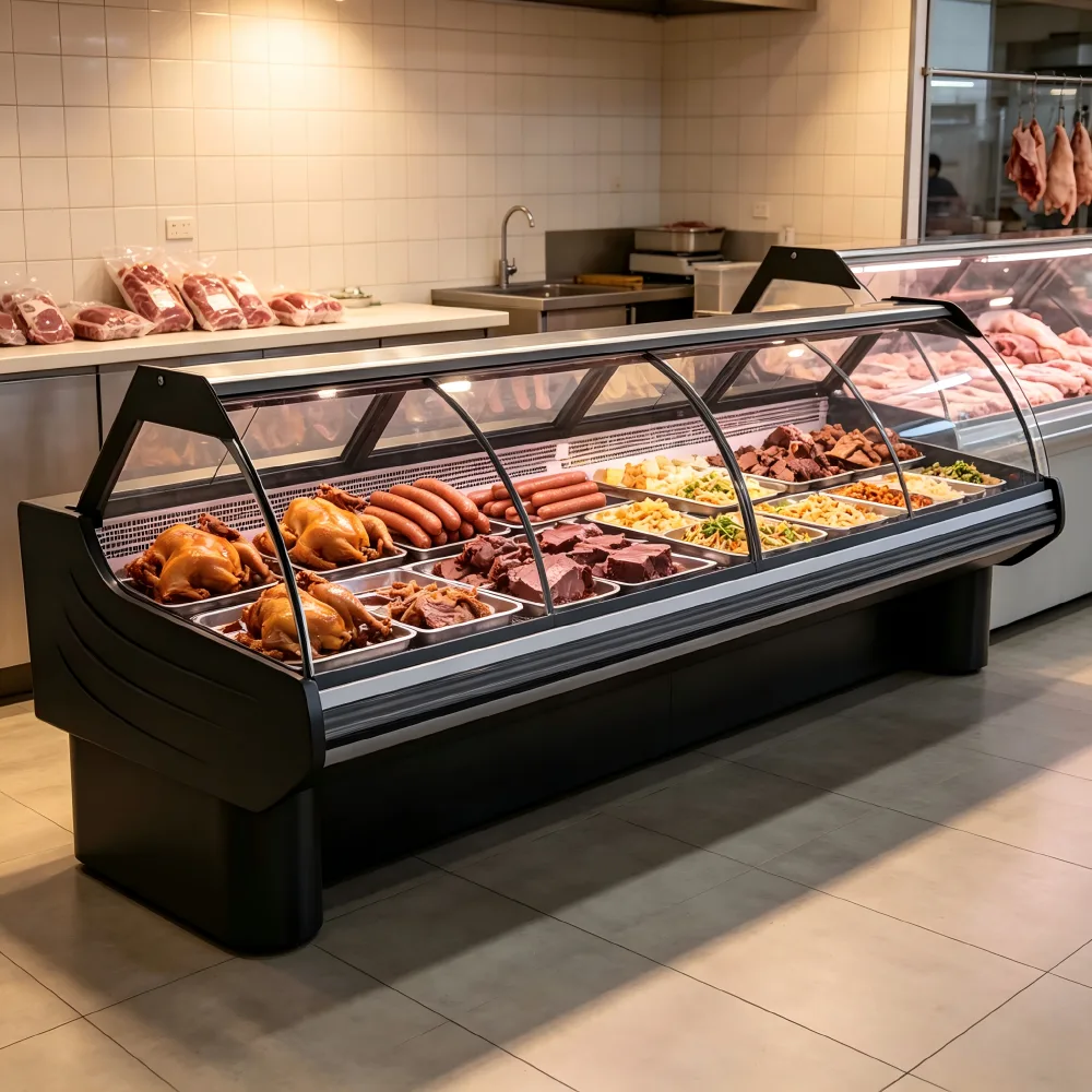 Commercial Arc Glass Pastry & Deli Combined Refrigerated Showcase Air Cooling Cake Cooked Food Display Cooler