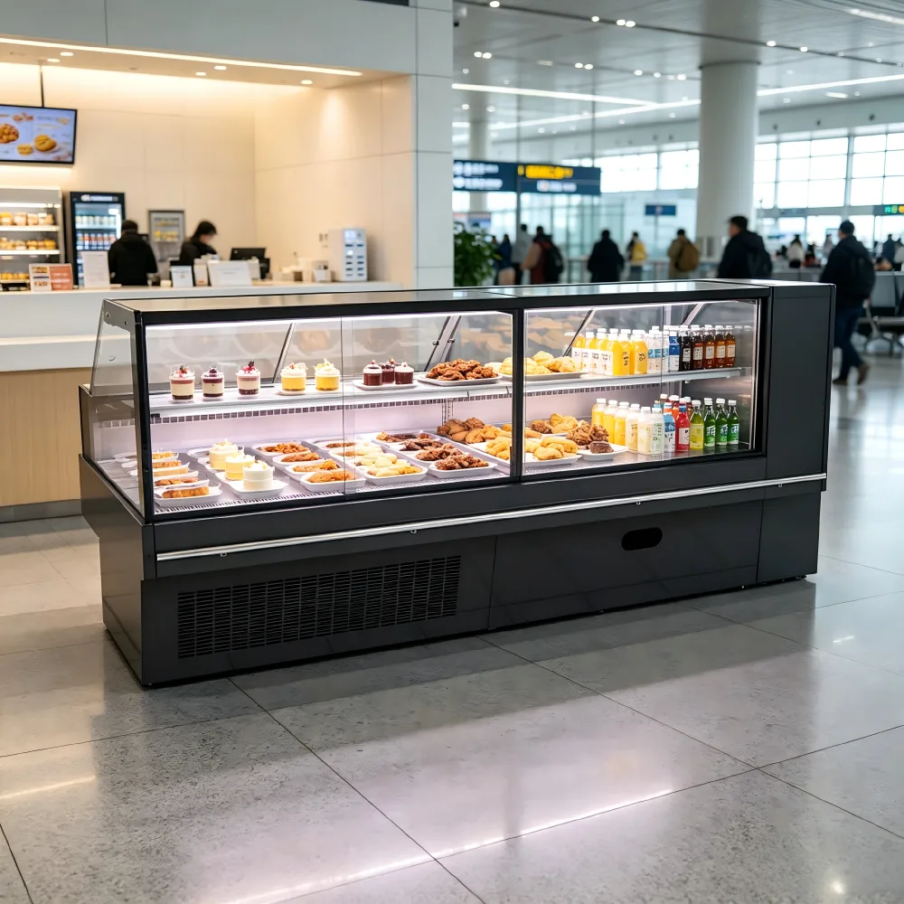 Glass Cooked Food Display Fridge Stainless Steel Base Chiller for Butcher Shop Deli Meat Storage
