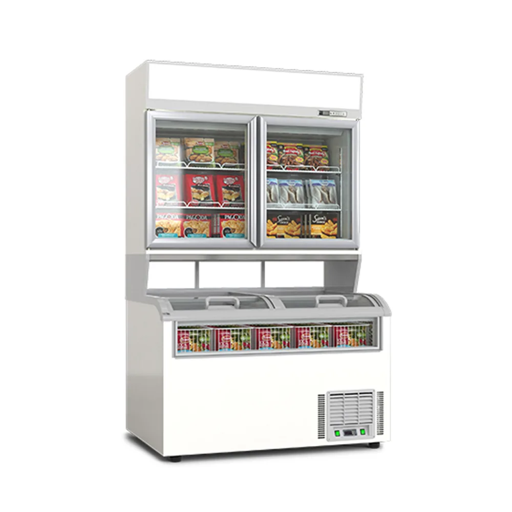 Commercial Retail Combi Freezer Unit With Blank Header Light Box for In-Store Promotion Marketing