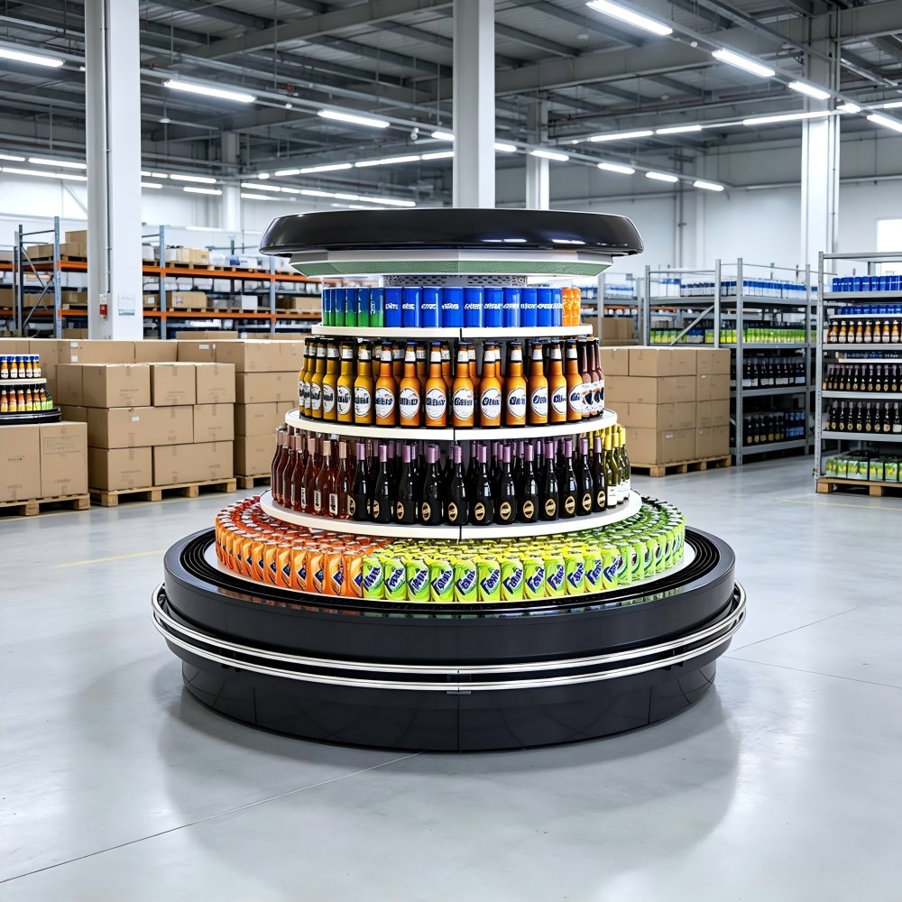 Bright LED Ring Light Cooler Quick Cooling Circular Display Chiller for Supermarket Entrance