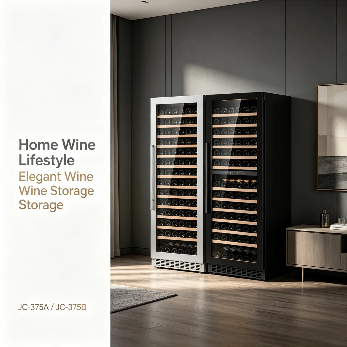 C-375L Vertical Wine Refrigerator Multi-Tier Wooden Display Racks