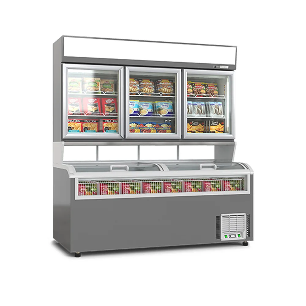 Commercial Retail Combi Freezer Unit With Blank Header Light Box for In-Store Promotion Marketing