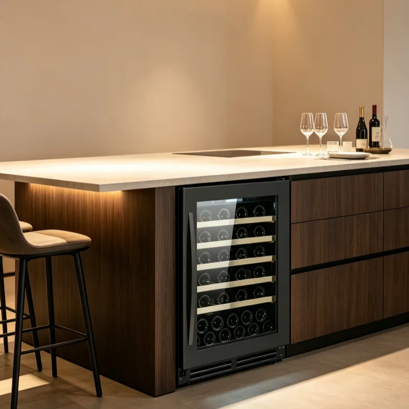 L-Door Open Alarm Wine Cooler Stainless Steel Body Reversible Hinge Undercounter Home Wine Fridge