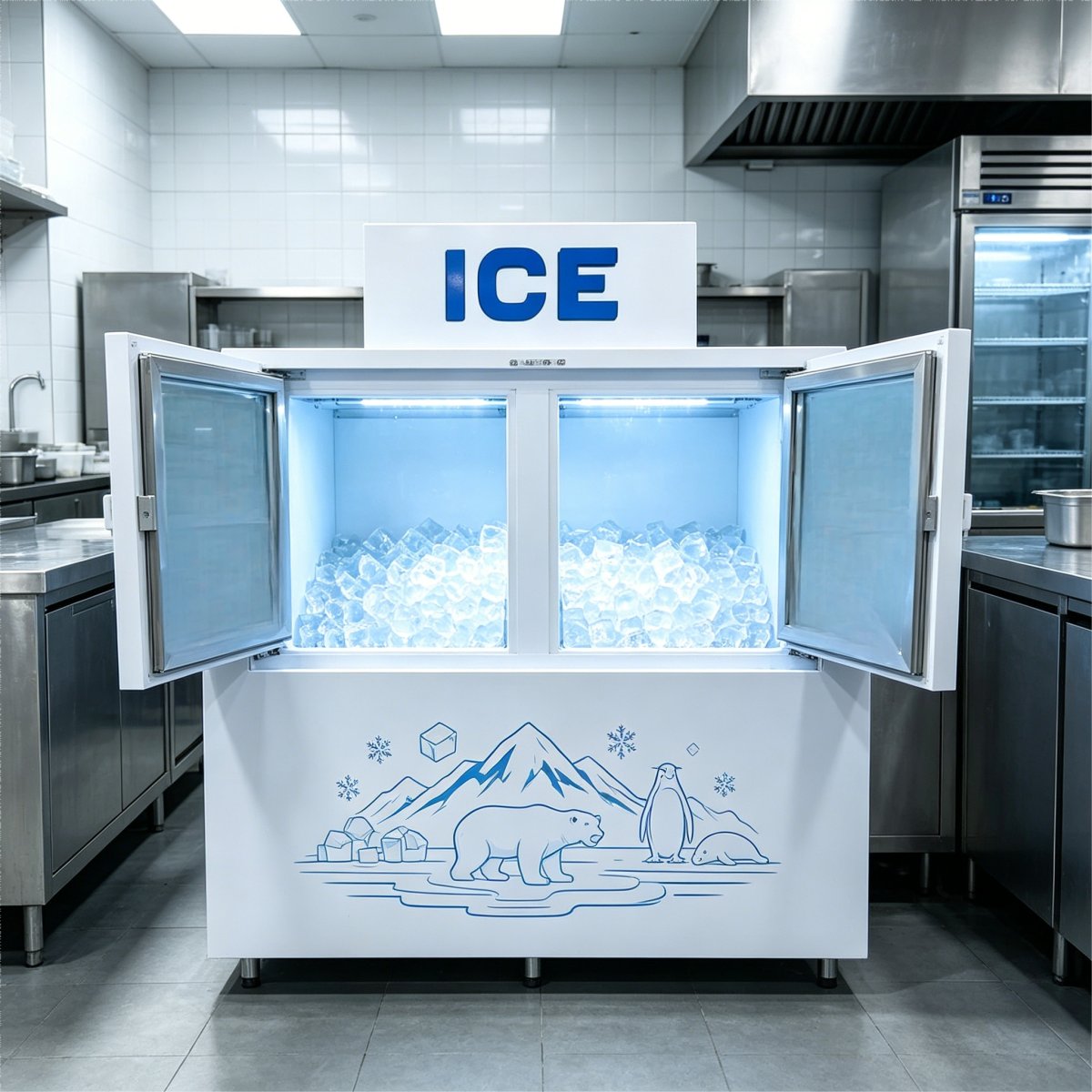 C-Custom Printed Double Door Ice Storage Freezer Fast Cooling Design for Ice Wholesale Stores