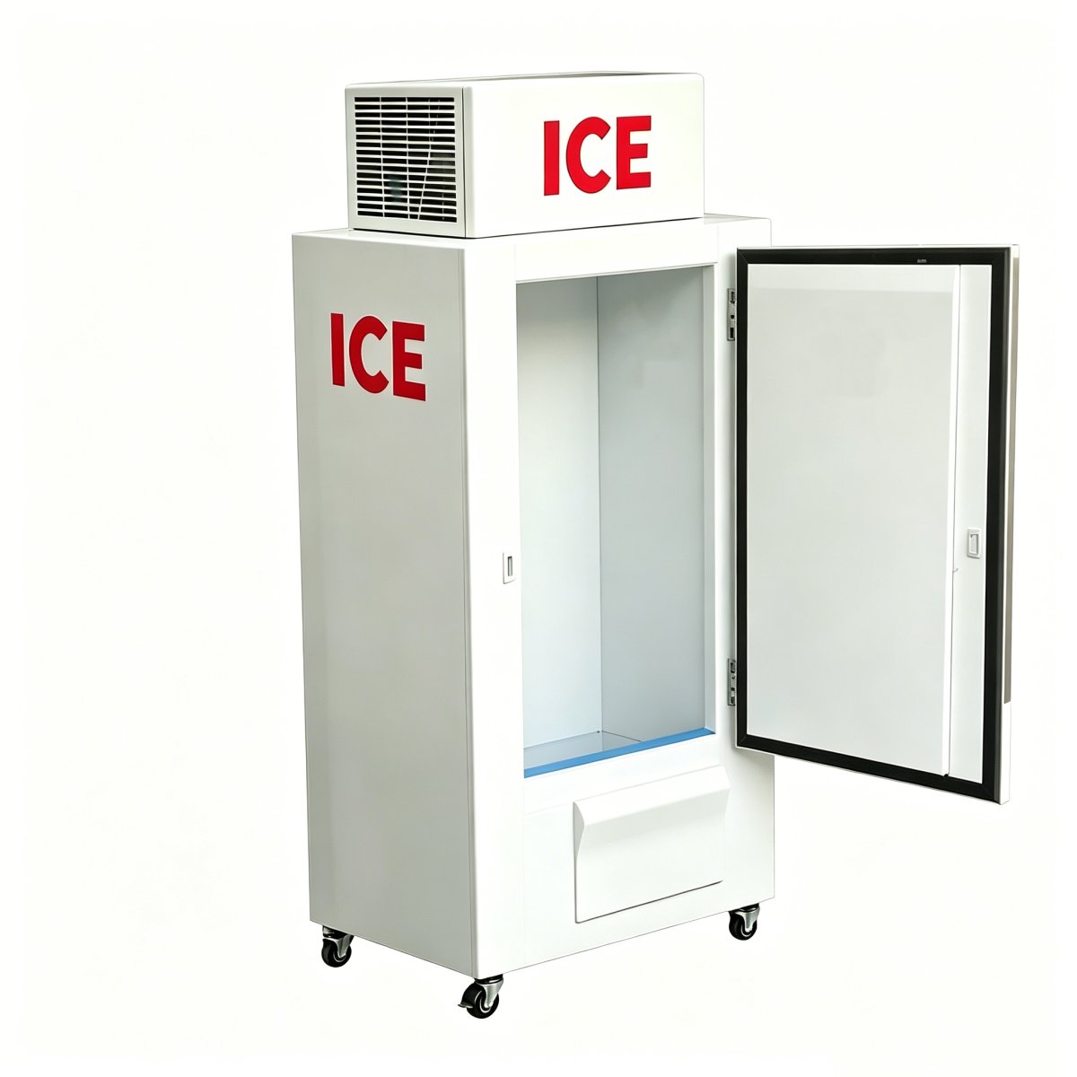 L-Lockable Single Door Ice Storage Freezer Wheeled Commercial Ice Freezer For Gas Station Grocery Store