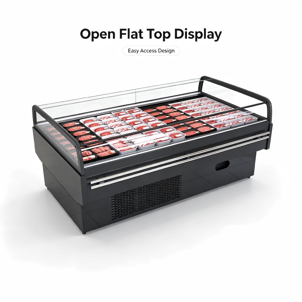 Commercial Open Island Refrigerated Meat Showcase Dual Use Storage for Raw Beef Pork Braised Deli Food