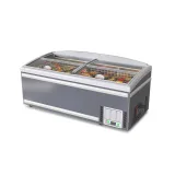 Grey Curved Lid Island Display Freezer Large Capacity Deep Frozen Food Showcase