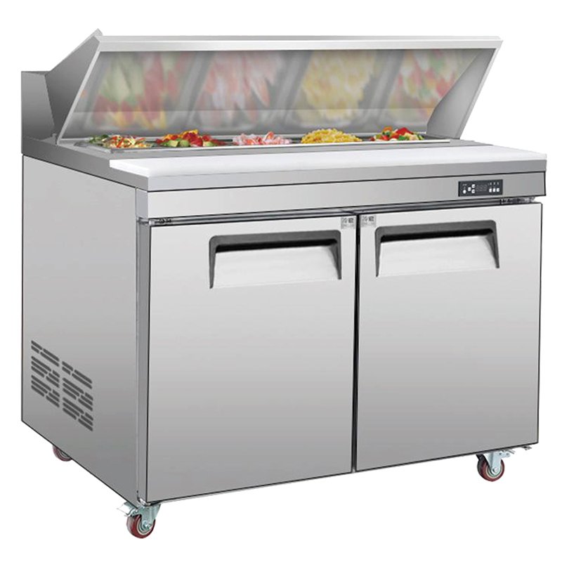 Commercial Saladette Stainless Steel Salad Bar Refrigerator Salad Prep Table Pizza Sandwich Under Counter Display Prep Chiller