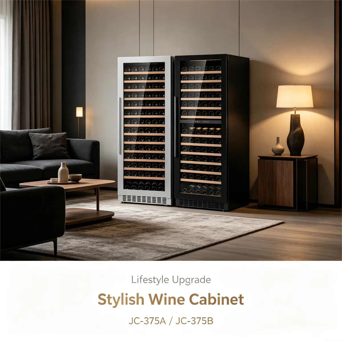 C-Large Vertical Built-in Wine Refrigerator With Wooden Shelves
