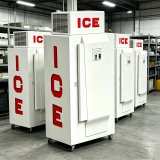 L-Single Solid Door Ice Merchandiser Freezer, Low Temperature Commercial Ice Storage Freezer with Brake Casters