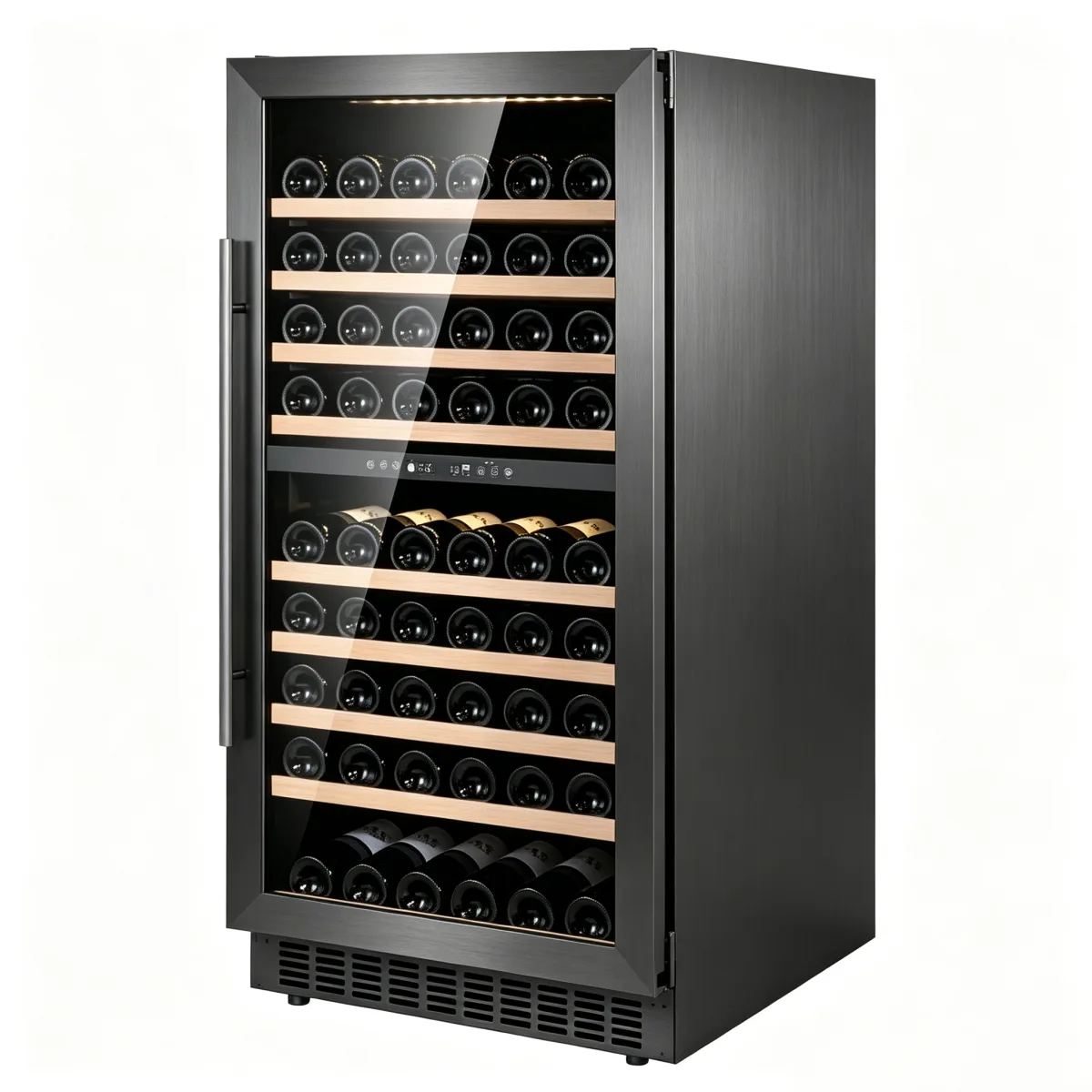 G-Touch LCD Control  Zone Wine Fridge With Pull Out Beech Wood Shelves