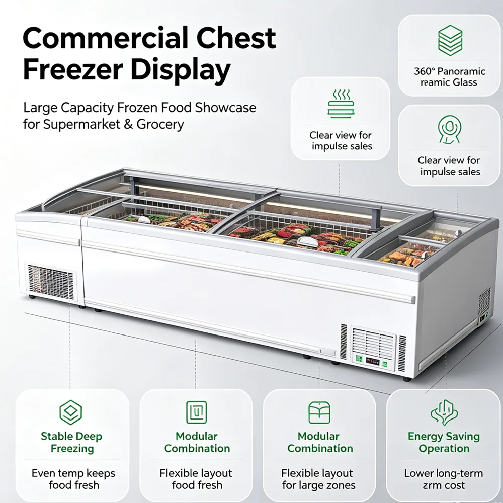 White Double Sliding Lid Island Freezer Energy Saving Frozen Dessert Meat Display Cabinet