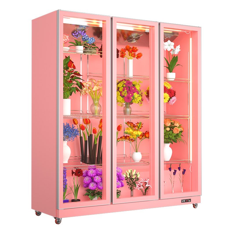 OEM Commercial Upright Glass Door showcase Flower Refrigerator