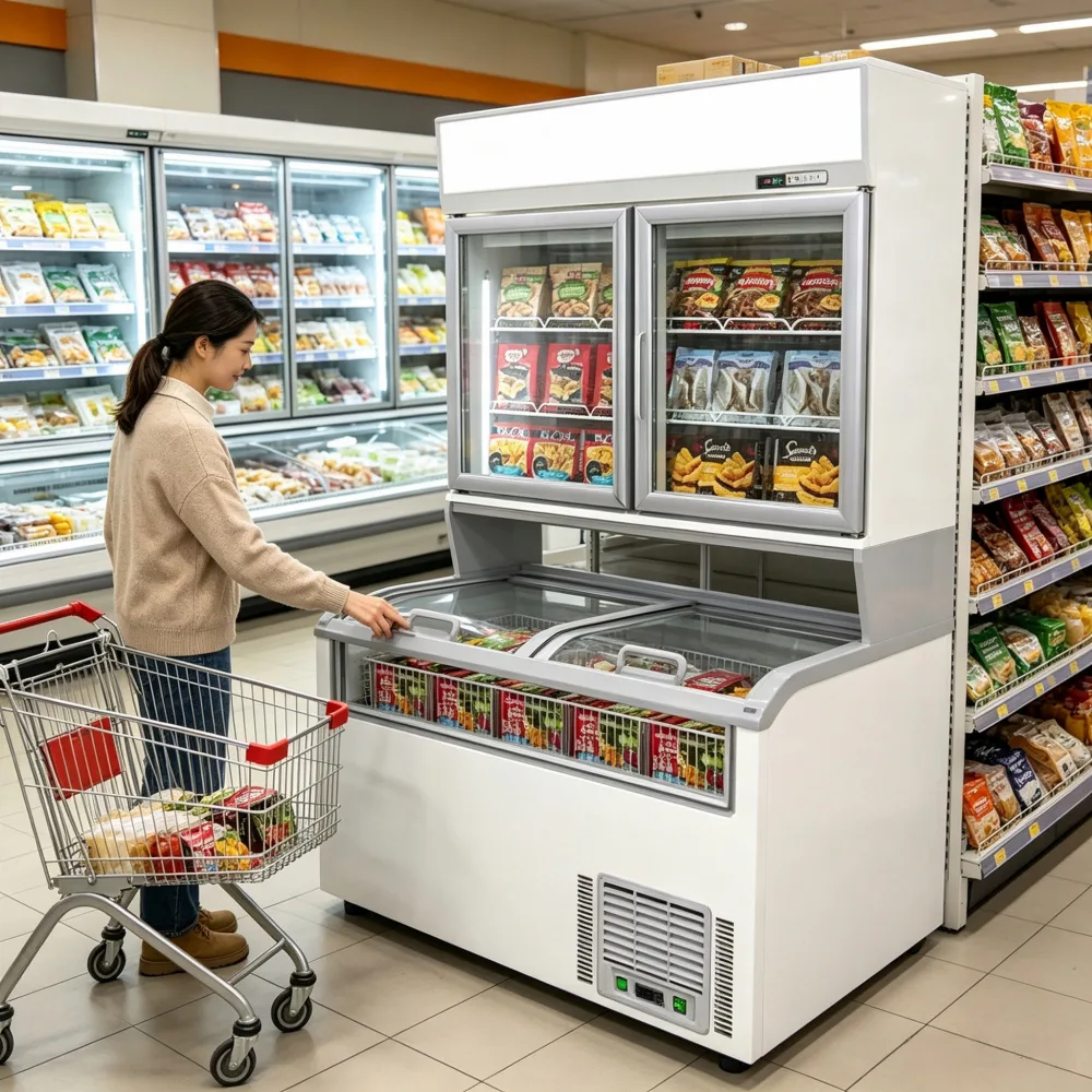 Separable Upper Vertical Freezer & Lower Multiple Sliding Chest Freezer Combo With Detachable Storage Baskets