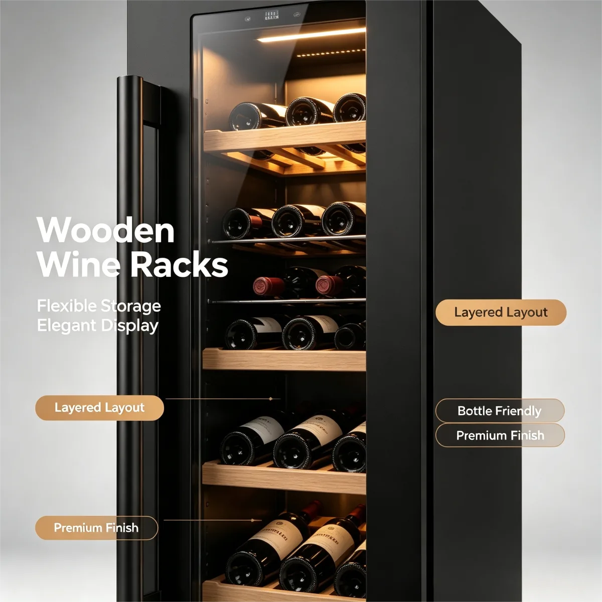 C-85L Single Temperature Zone Built-in Wine Fridge Low Noise Compressor Wine Cooler