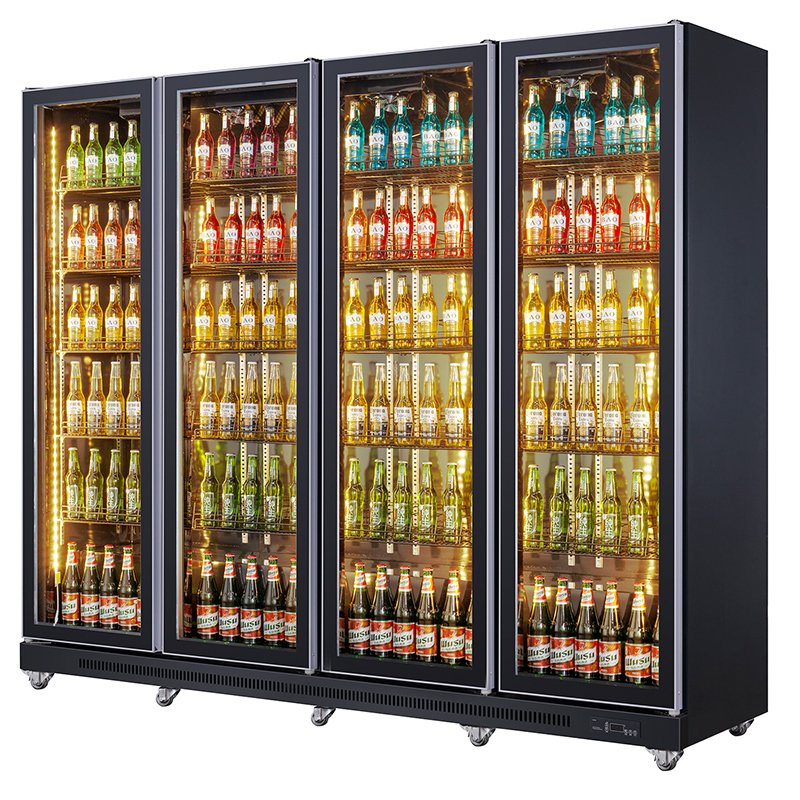 LED Light Beer Display Showcase Tall Upright Beer Cooler 2 Glass Door Refrigerator