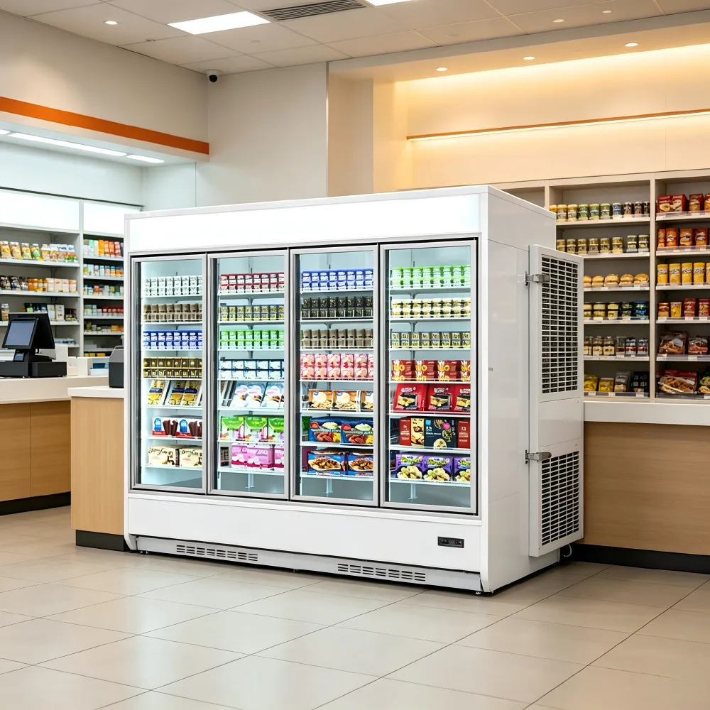 Walk-in Glass Door Display Fridge Freezer Food Grade Commercial Refrigeration Equipment
