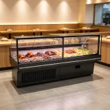 Air Cooling Curved Glass Deli Showcase Mobile Wheel Cooked Meat Refrigerator for Commercial Grocery Retail Market