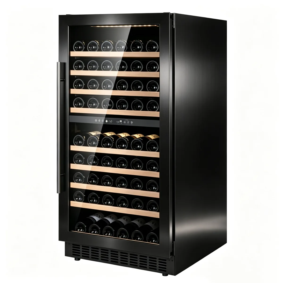 G-Touch LCD Control  Zone Wine Fridge With Pull Out Beech Wood Shelves