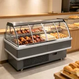 OEM Custom Size Curved Deli Display Case Brake Wheel Energy Saving Meat Chiller for Chain Supermarket Deli Area