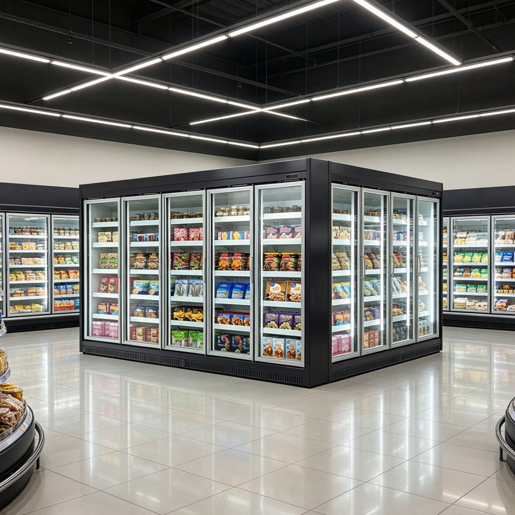 3 Door Commercial Display Freezer with Black Frame Glass Door Freezer for Grocery