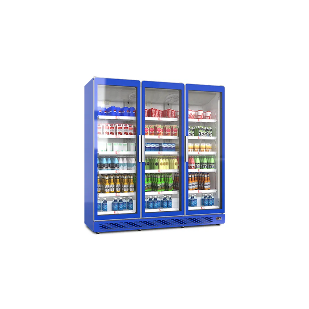 Full Air Cooling Triple Door Commercial Beverage Refrigerator with LED Light