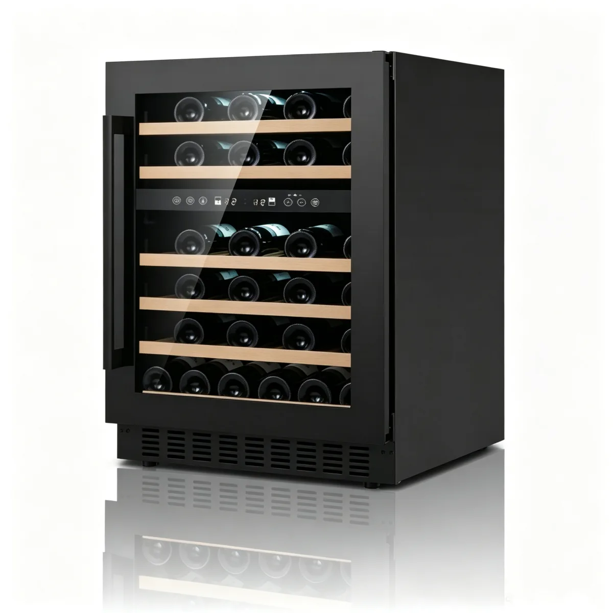 L-Undercounter Wine Fridge With Pull-out Beech Racks Digital Touch Control Compact Home Wine Cabinet
