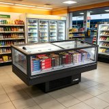 Commercial Island Display Freezer Sliding Glass Top Frozen Food Display Freezer for Supermarket