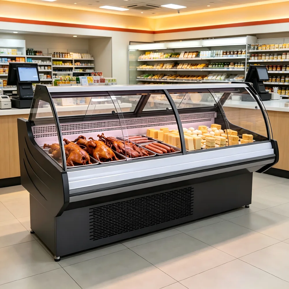 Custom Length Curved Glass Deli Display Case Commercial Food Refrigeration Equipment OEM ODM