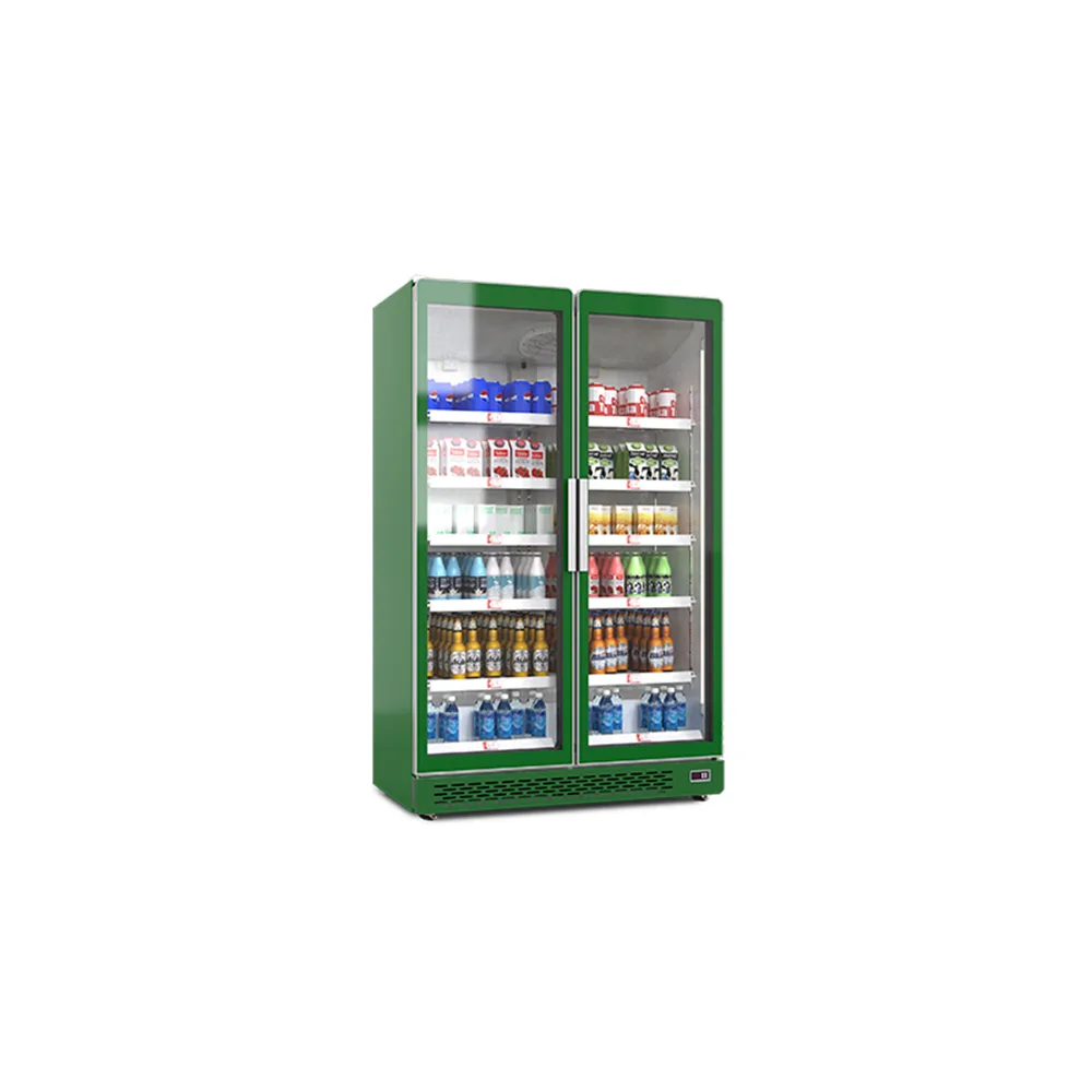 Double Glass Door Upright Commercial Beverage Display Cooler
