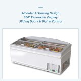 White Curved Glass Top Island Freezer Commercial Display Chest Freezer