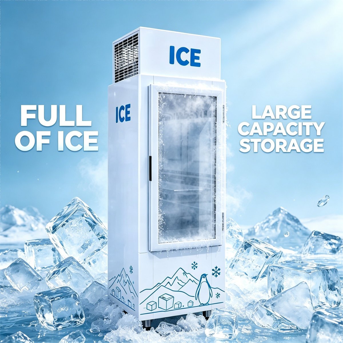 C-Custom ICE Pattern Single Door Ice Storage Freezer Fast Direct Cooling for Cold Drink Wholesale Store