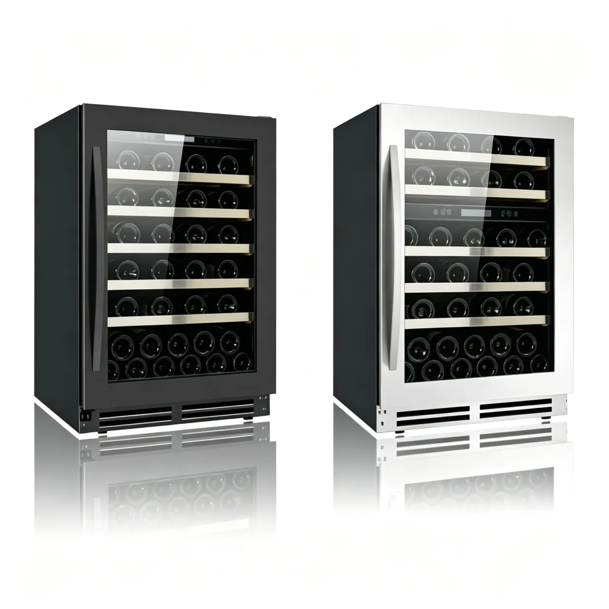 L-Door Open Alarm Wine Cooler Stainless Steel Body Reversible Hinge Undercounter Home Wine Fridge