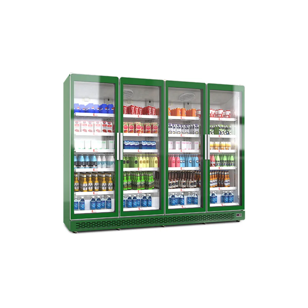 Full Surround Air Circulation Chiller Four-door Anti-fog Glass Beer & Soda Showcase with Inner LED Lamp