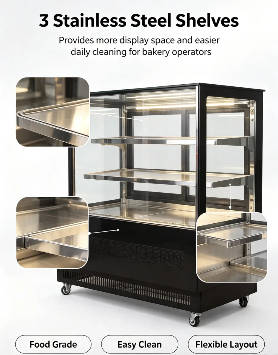 3 Layers Cake Showcase Refrigerator Front Rear Access Dessert Display Cooler For Cafe