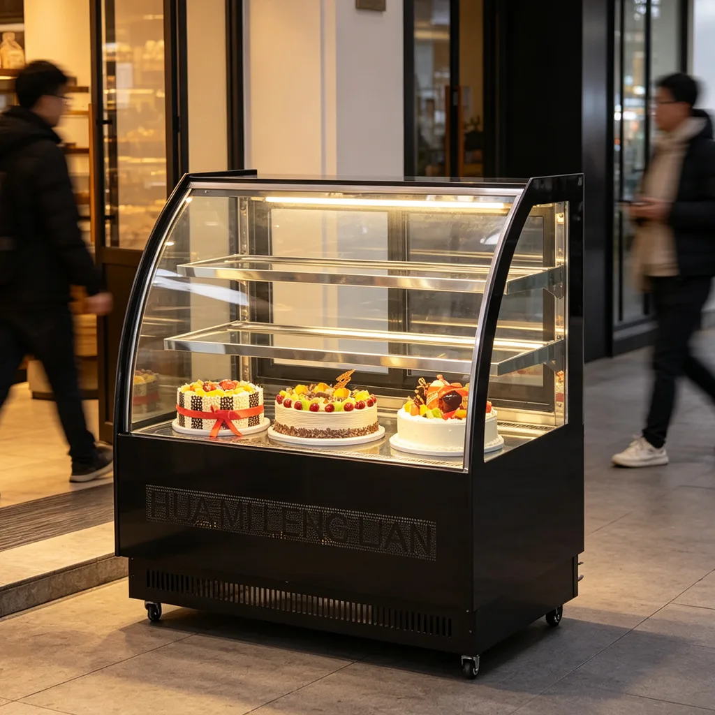 Commercial Cake Display Cooler Curved Glass Bakery Showcase Refrigerated Pastry Cabinet